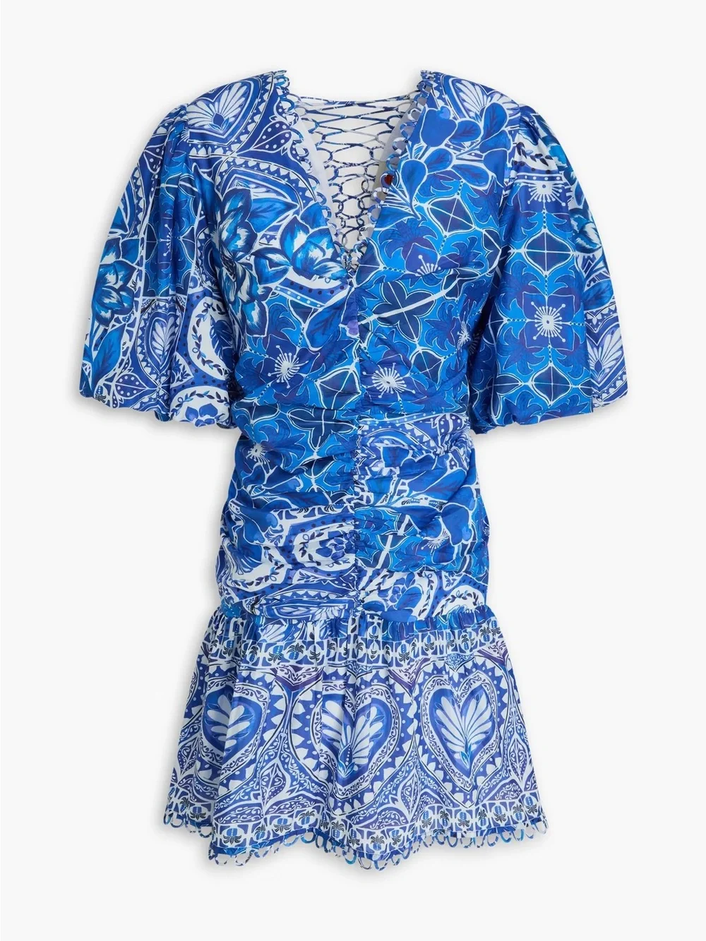Farm Rio Blue Printed Puff-Sleeve Wrap Top